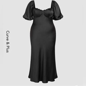 CIDER Satin Square Neck Sleeve Maxi Dress goth night out 2X 16 18